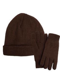 Men Winter Hat and Gloves Set Warm Fleece Beanie Knit Hat with Winter Gloves