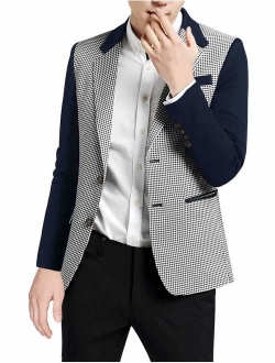 uxcell Men's Plaid Pattern Button Down Slim Fit Casual Jacket Blazer