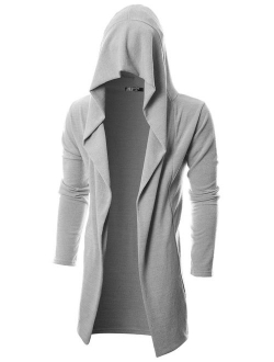 GIVON Mens Long Sleeve Draped Lightweight Open Front Longline Hooded Cardigan