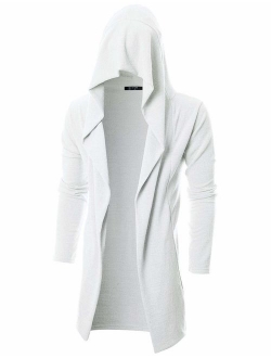 GIVON Mens Long Sleeve Draped Lightweight Open Front Longline Hooded Cardigan