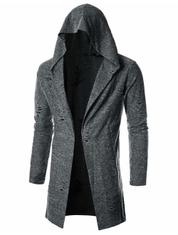 GIVON Mens Long Sleeve Draped Lightweight Open Front Longline Hooded Cardigan