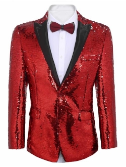 JINIDU Shiny Sequins Suit Jacket Blazer One Button Tuxedo for Party, Wedding, Banquet, Prom, Nightclub