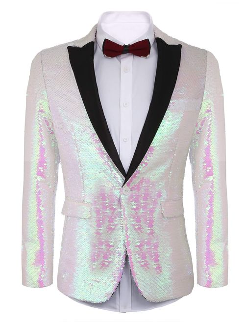 JINIDU Shiny Sequins Suit Jacket Blazer One Button Tuxedo for Party, Wedding, Banquet, Prom, Nightclub