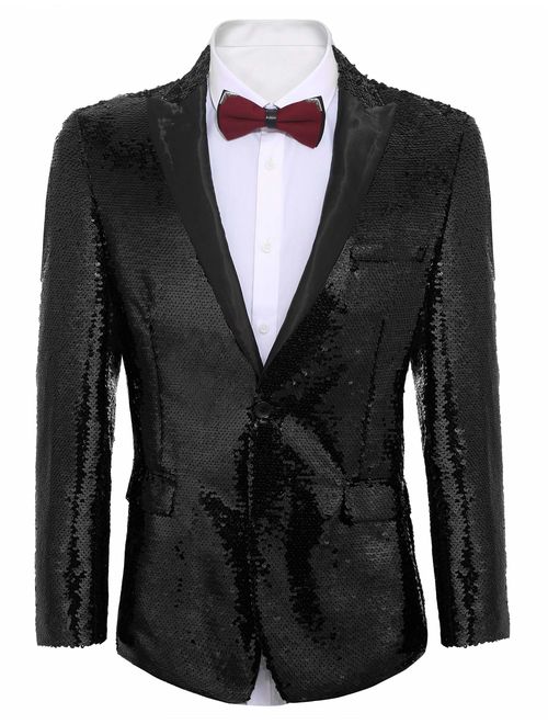 JINIDU Shiny Sequins Suit Jacket Blazer One Button Tuxedo for Party, Wedding, Banquet, Prom, Nightclub