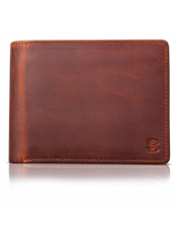 SERMAN BRANDS 2 ID Window Wallet for Men RFID Blocking Leather, Bifold Top Flip, Extra Capacity Travel Wallet