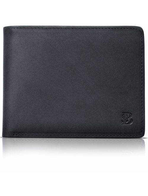 SERMAN BRANDS 2 ID Window Wallet for Men RFID Blocking Leather, Bifold Top Flip, Extra Capacity Travel Wallet