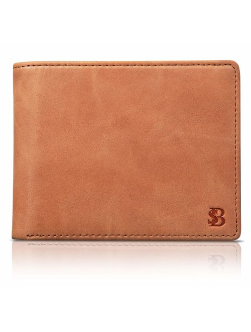 SERMAN BRANDS 2 ID Window Wallet for Men RFID Blocking Leather, Bifold Top Flip, Extra Capacity Travel Wallet