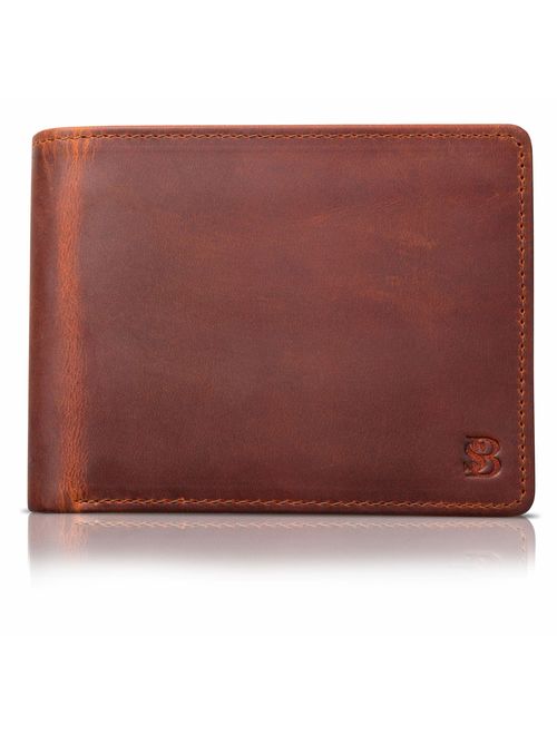 SERMAN BRANDS 2 ID Window Wallet for Men RFID Blocking Leather, Bifold Top Flip, Extra Capacity Travel Wallet