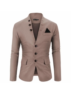 WEEN CHARM Mens Casual Slim Fit Standing Collar Blazer 3 Button Suit Sport Jackets