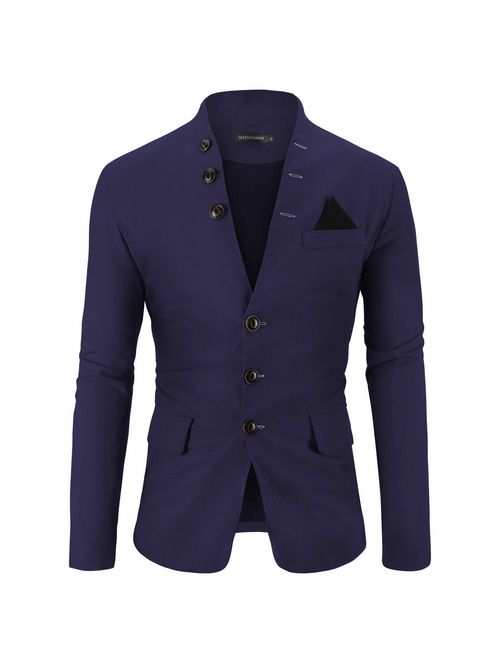 WEEN CHARM Mens Casual Slim Fit Standing Collar Blazer 3 Button Suit Sport Jackets