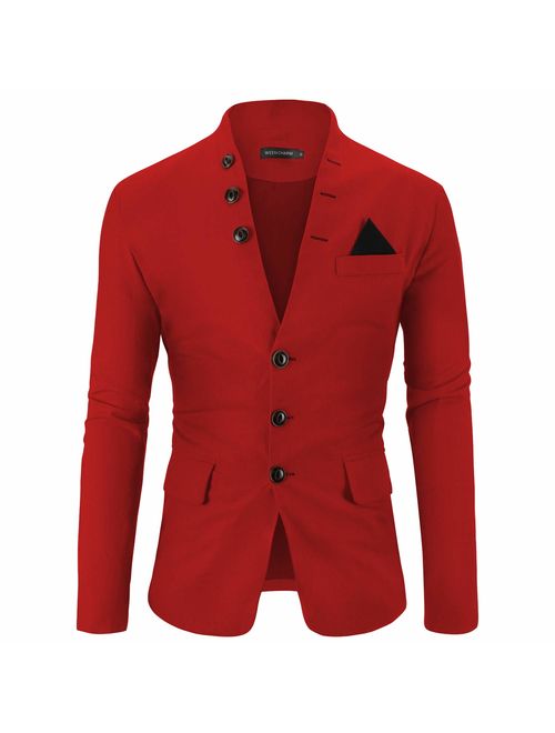 WEEN CHARM Mens Casual Slim Fit Standing Collar Blazer 3 Button Suit Sport Jackets