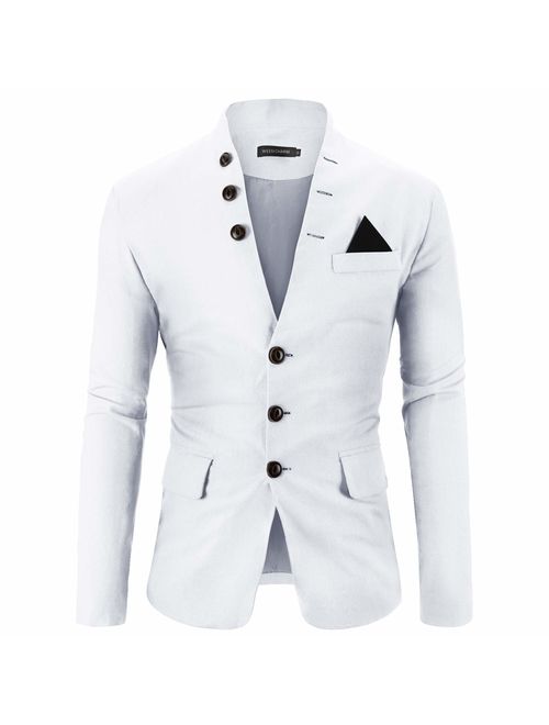 WEEN CHARM Mens Casual Slim Fit Standing Collar Blazer 3 Button Suit Sport Jackets