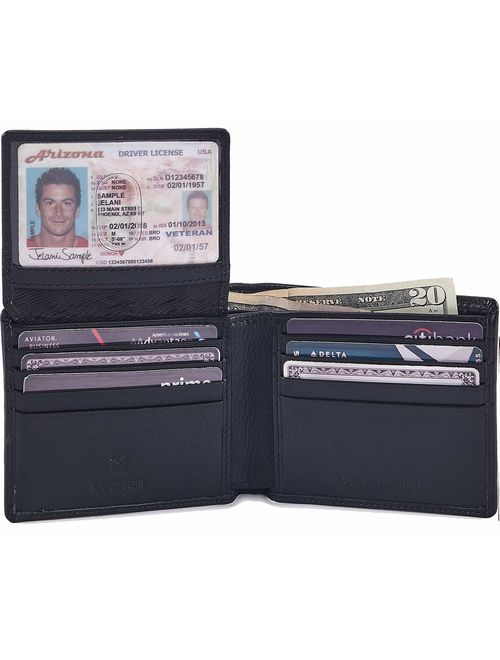 COCHOA Men's Real Leather Travel RFID Blocking Bifold Stylish Wallet With 2 ID Window, GIFT BOX