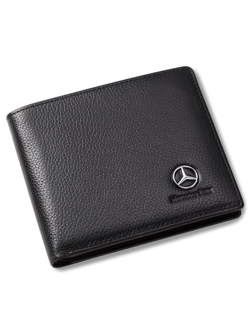 Mercedes Benz Bifold Wallet with 3 Card Slots and ID Window - Genuine Leather