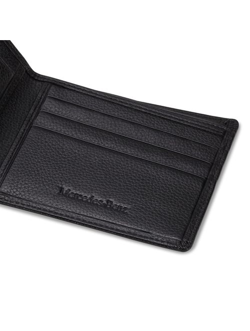 Mercedes Benz Bifold Wallet with 3 Card Slots and ID Window - Genuine Leather