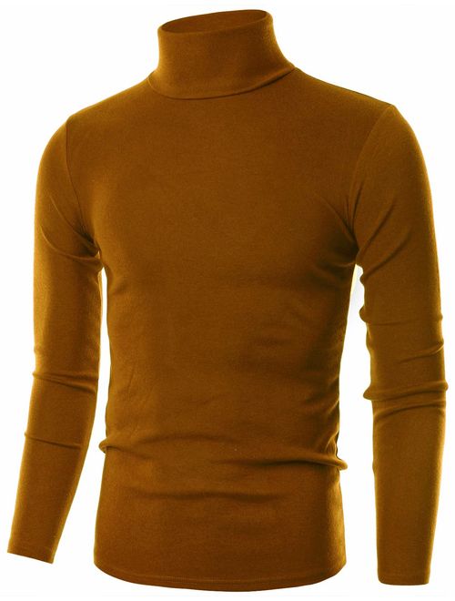 OHOO Mens Slim Fit Soft Cotton Pullover Lightweightweight Turtleneck