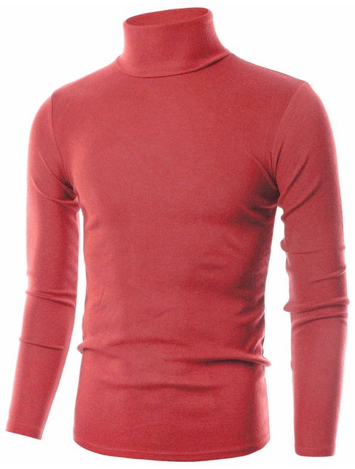 OHOO Mens Slim Fit Soft Cotton Pullover Lightweightweight Turtleneck