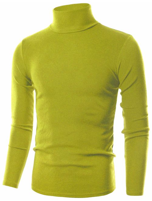 OHOO Mens Slim Fit Soft Cotton Pullover Lightweightweight Turtleneck