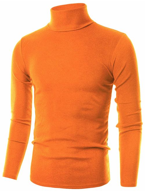 OHOO Mens Slim Fit Soft Cotton Pullover Lightweightweight Turtleneck