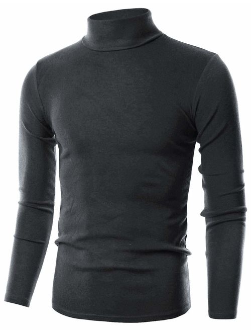 OHOO Mens Slim Fit Soft Cotton Pullover Lightweightweight Turtleneck