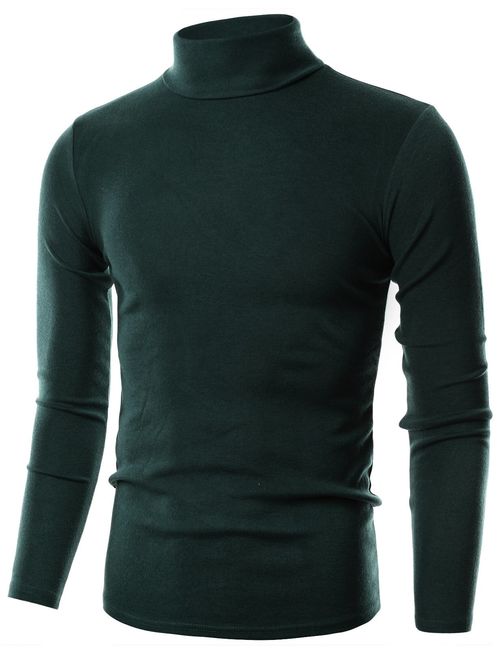 OHOO Mens Slim Fit Soft Cotton Pullover Lightweightweight Turtleneck