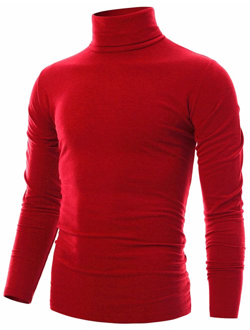 OHOO Mens Slim Fit Soft Cotton Pullover Lightweightweight Turtleneck