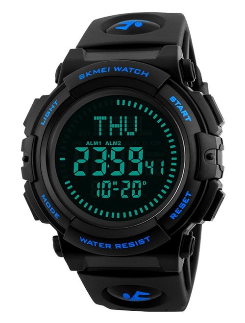 Men's Military Sports Digital Watch with Survival Compass 50M Waterproof Countdown 3 Alarm Stopwatch