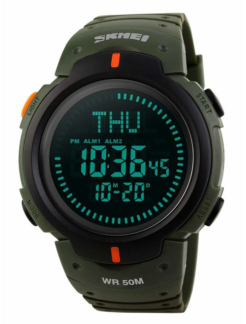 Men's Military Sports Digital Watch with Survival Compass 50M Waterproof Countdown 3 Alarm Stopwatch