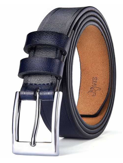 DWTS Men's Genuine Leather Classic Casual Dress Belt with Single Prong Buckle