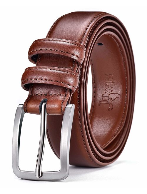 DWTS Men's Genuine Leather Classic Casual Dress Belt with Single Prong Buckle