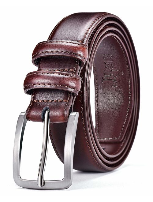 DWTS Men's Genuine Leather Classic Casual Dress Belt with Single Prong Buckle