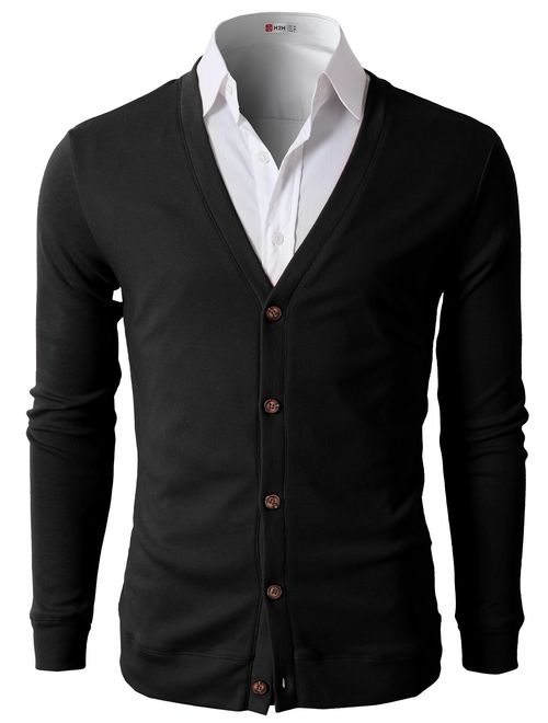 H2H Mens Casual Slim Fit Cardigans V-Neck Basic Designed Long Sleeve Button Down