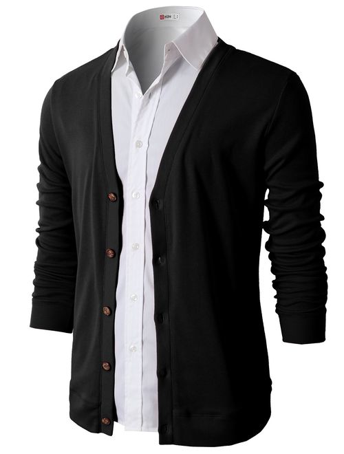 H2H Mens Casual Slim Fit Cardigans V-Neck Basic Designed Long Sleeve Button Down