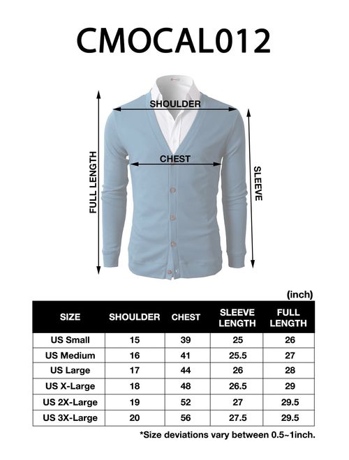 H2H Mens Casual Slim Fit Cardigans V-Neck Basic Designed Long Sleeve Button Down