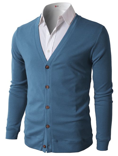 H2H Mens Casual Slim Fit Cardigans V-Neck Basic Designed Long Sleeve Button Down