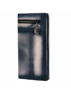 Le'aokuu Mens Leather Zipper Pocket Id Business Card Case Holder Organizer Wallet Phone Case Designer Bifold Checkbook Purse