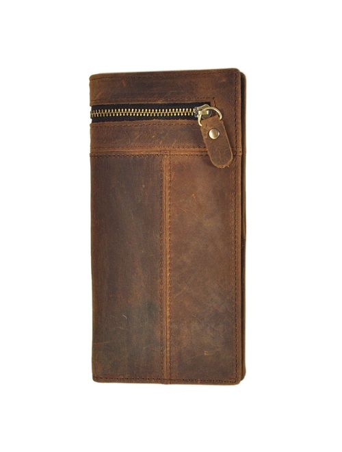 Le'aokuu Mens Leather Zipper Pocket Id Business Card Case Holder Organizer Wallet Phone Case Designer Bifold Checkbook Purse