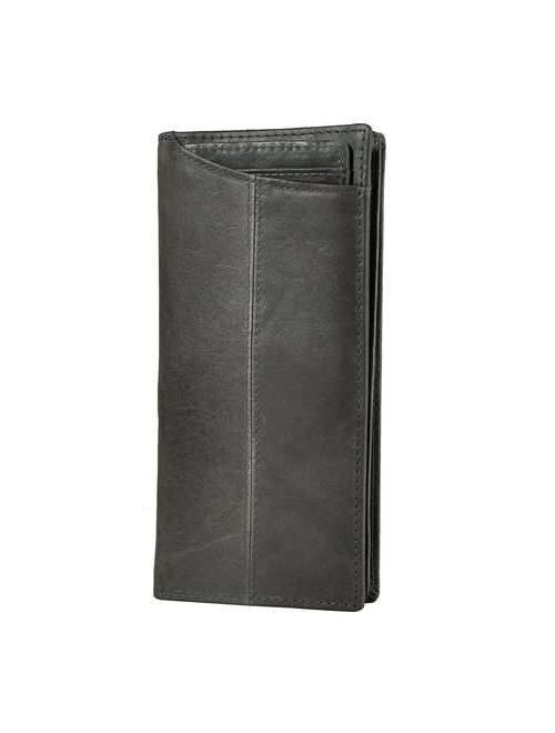 Le'aokuu Mens Leather Zipper Pocket Id Business Card Case Holder Organizer Wallet Phone Case Designer Bifold Checkbook Purse