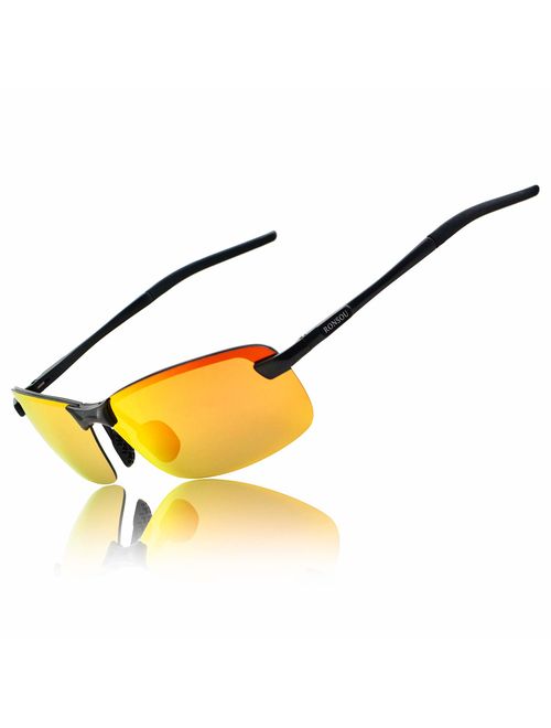 Ronsou Men UV400 Rimless Aluminium-Magnesium Polarized Sunglasses For Driving Fishing Golf Outdoor