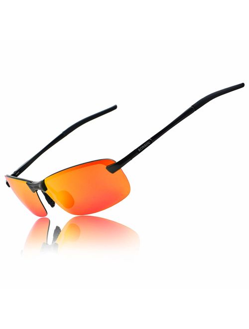 Ronsou Men UV400 Rimless Aluminium-Magnesium Polarized Sunglasses For Driving Fishing Golf Outdoor