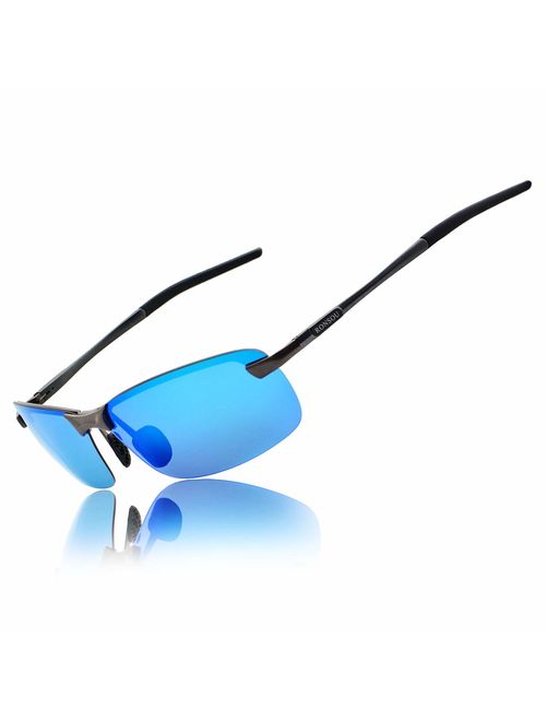 Ronsou Men UV400 Rimless Aluminium-Magnesium Polarized Sunglasses For Driving Fishing Golf Outdoor