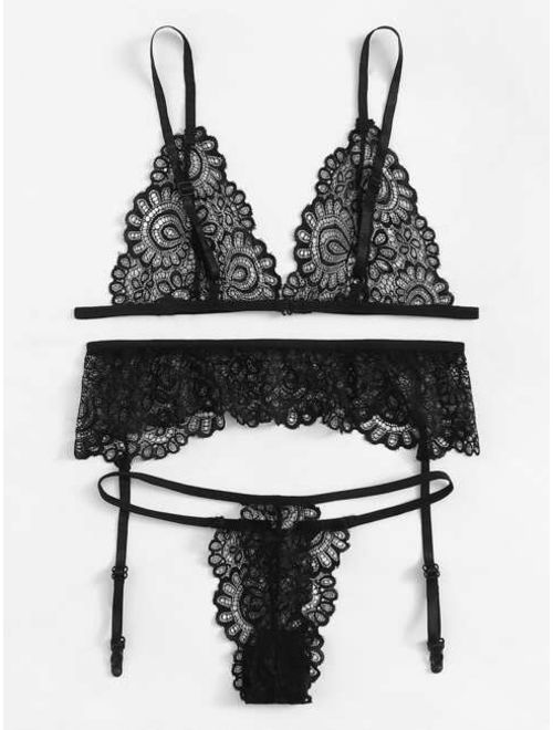 Buy Lace Garter Lingerie Set online | Topofstyle