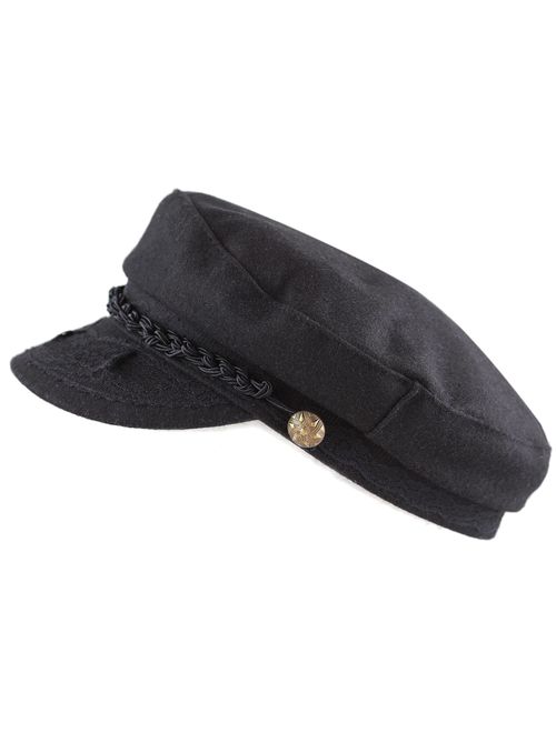 THE HAT DEPOT Winter Unisex Wool & Faux Leather Greek Fisherman Sailor Fiddler Driver Hat Flat Cap