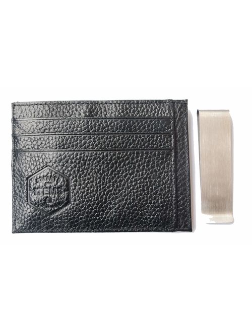 Mens Money Clip Wallet - Front Pocket Wallet - RFID Black Genuine Leather