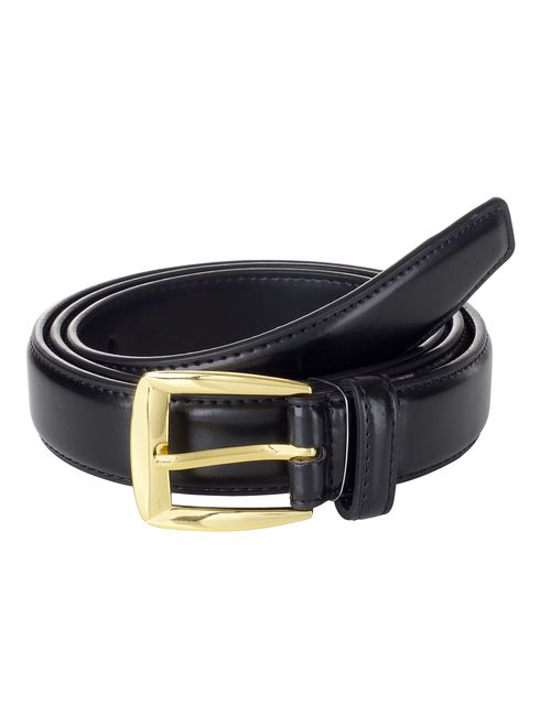 Sportoli Men's Genuine Leather Classic Stitched Uniform Dress Belt - Black Brown