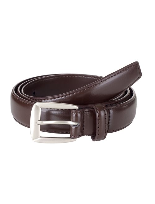 Sportoli Men's Genuine Leather Classic Stitched Uniform Dress Belt - Black Brown