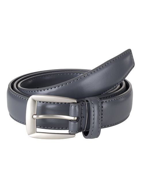 Sportoli Men's Genuine Leather Classic Stitched Uniform Dress Belt - Black Brown