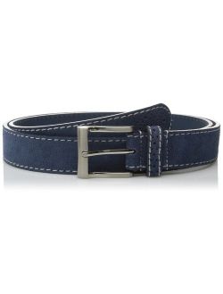 Men's Casual Genuine Suede Leather Belt with Contrast Stitched Edge