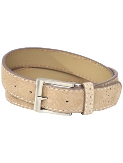 Men's Casual Genuine Suede Leather Belt with Contrast Stitched Edge