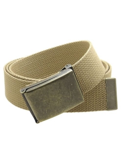 Canvas Web Belt Flip-Top Antique Brass Buckle/Tip Solid Color 50" Long 1.5" Wide